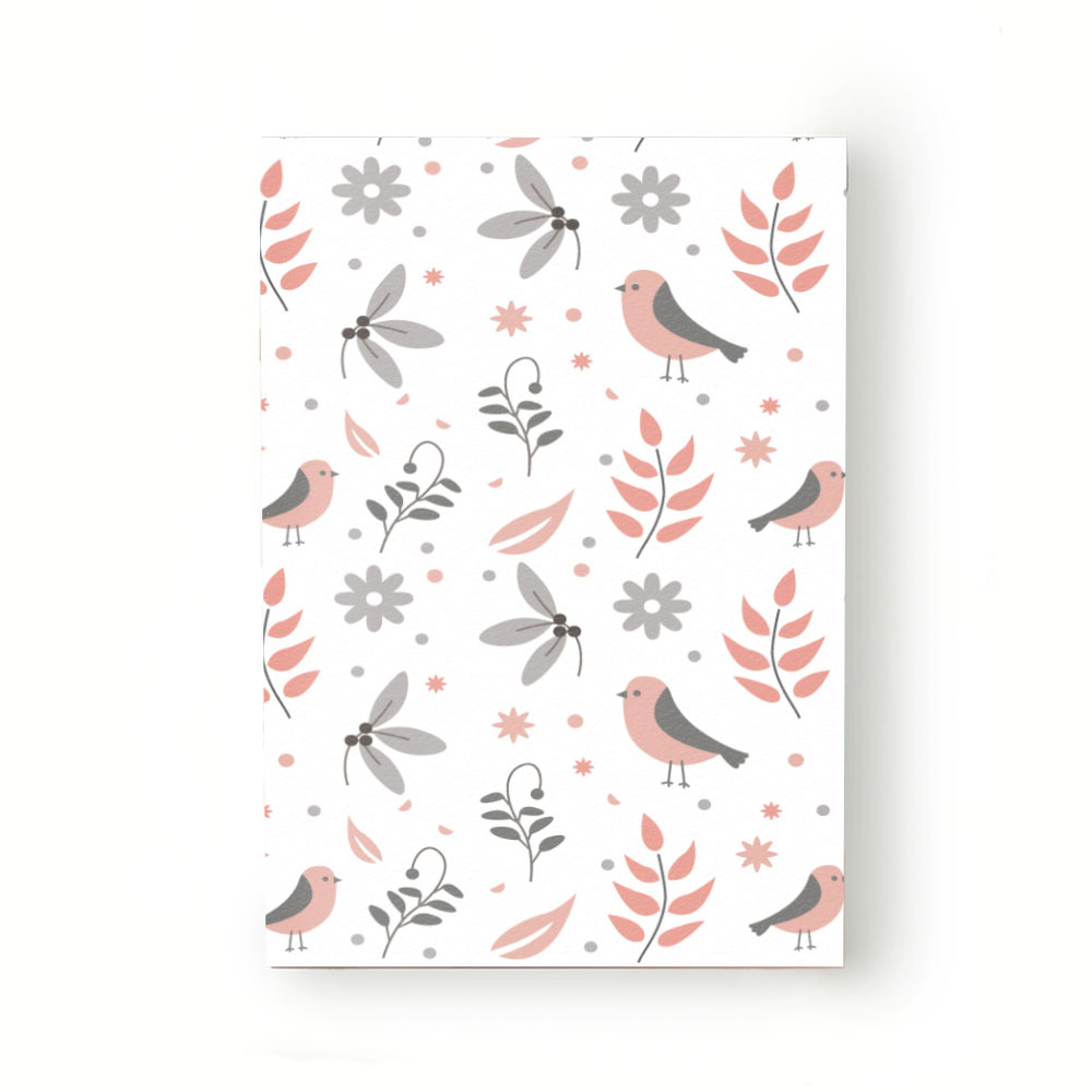 Caiet tip Agenda Heartwork cu muchie cusuta, Pasari motive naturale alb, Latime 140 mm x Inaltime 200 mm