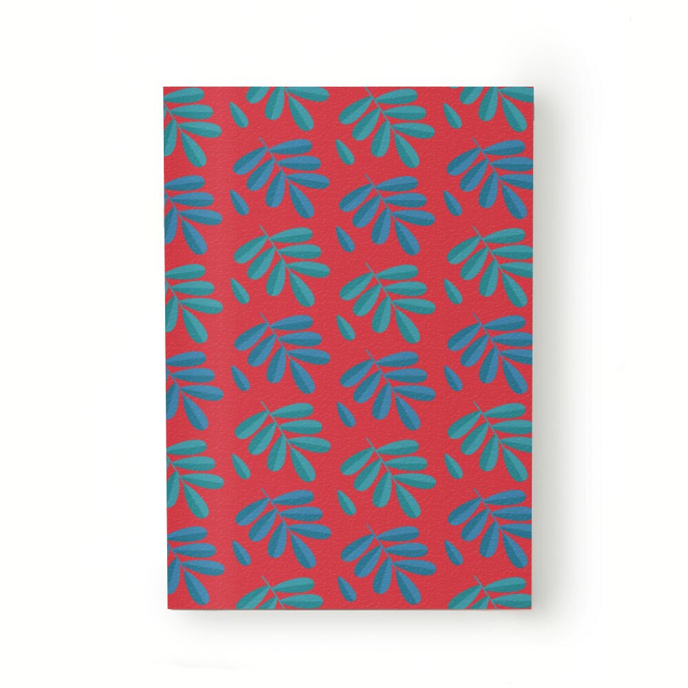 Caiet tip Agenda Heartwork cu muchie cusuta, Natura frunze fundal rosu, Latime 140 mm x Inaltime 200 mm