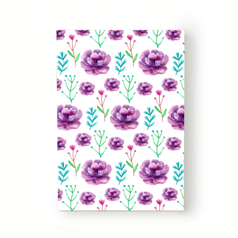 Caiet tip Agenda Heartwork cu muchie cusuta, Trandafir mov model acuarela, Latime 140 mm x Inaltime 200 mm