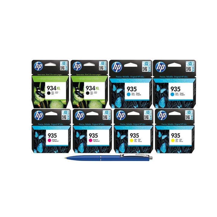 Pachet MAG4U Cartuse Cerneala Originale 2X C2P23AE (934XL) Black, 2X C2P20AE (935) Cyan, 2X C2P21AE (935) Magenta, C2P22AE (935) Yellow si Pix Schneider