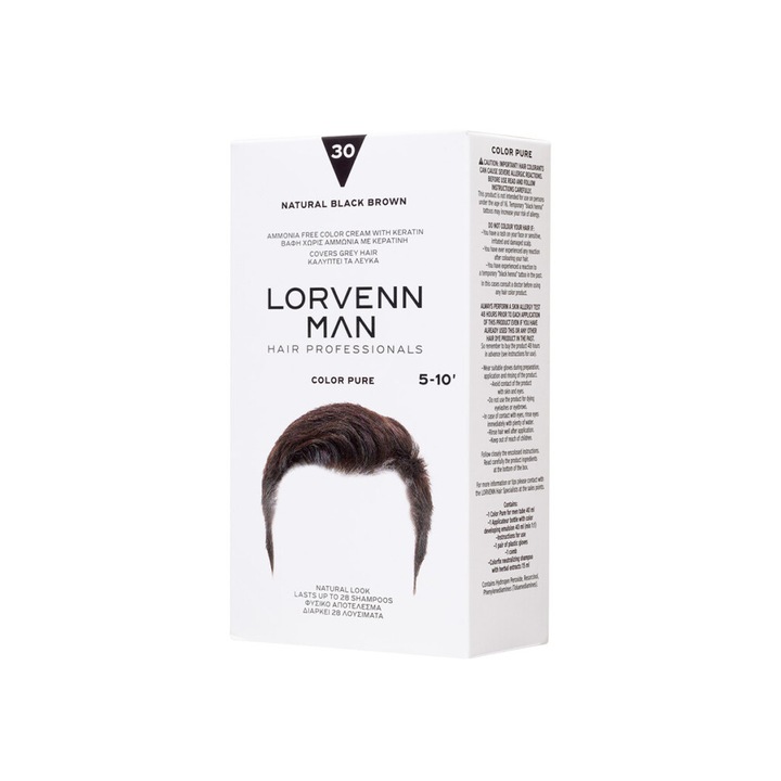 Vopsea de par pentru barbati Lorven Color Pure 30 Natural Black-Brown 40 ml