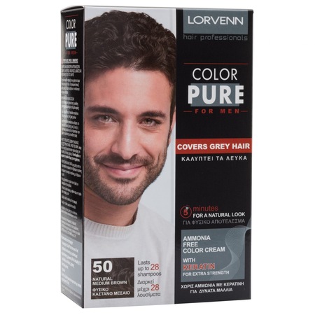 Боя за коса за мъже Lorven Color Pure 50 Natural Medium Brown 40 мл ...