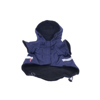 Geaca calduroasa si impermeabila pentru catei de talie mica, bleumarin, marime 16/L, dunga reflectorinzanta pe spate,confortabila,Doty