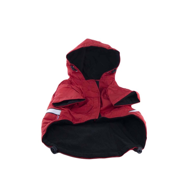 Geaca calduroasa si impermeabila pentru catei de talie mica, rosu, marime 20/2XL, dunga reflectorinzanta pe spate,confortabila,Doty