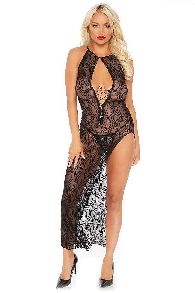 Rochie Leg Avenue Swirl Lace Long Dress Negru S-L
