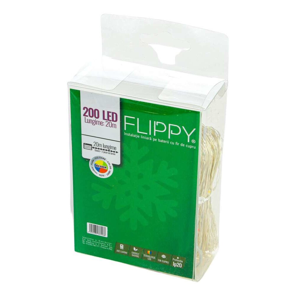 Instalatie de Craciun cu Baterii Tip Liniar, 2 jocuri de lumini, Fir Cupru 20 m 200 LED -uri, Multicolor