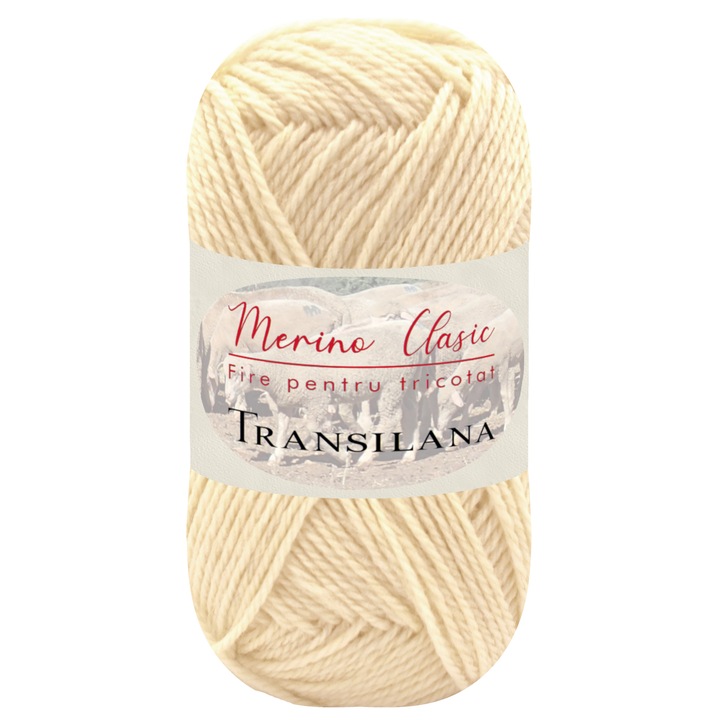 Fir pentru tricotat, Transilana, Merino Clasic, 100% lana merinos, culoare Unt C1200, 100 g, 280 m