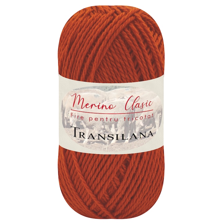 Fir pentru tricotat, Transilana, Merino Clasic, 100% lana merinos, culoare Caramiziu C2700, 100 g, 280 m