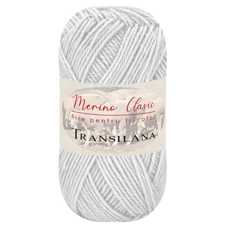Fir pentru tricotat, Transilana, Merino Clasic, 100% lana merinos, culoare Gri deschis C3100, 100 g, 280 m