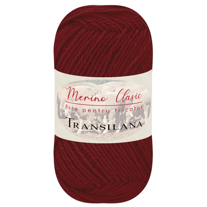 Fir pentru tricotat, Transilana, Merino Clasic, 100% lana merinos, culoare Visiniu C4600, 100 g, 280 m