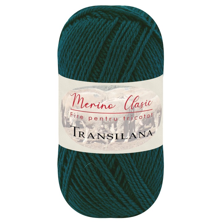 Fir pentru tricotat, Transilana, Merino Clasic, 100% lana merinos, culoare Verde sticla C5150, 100 g, 280 m