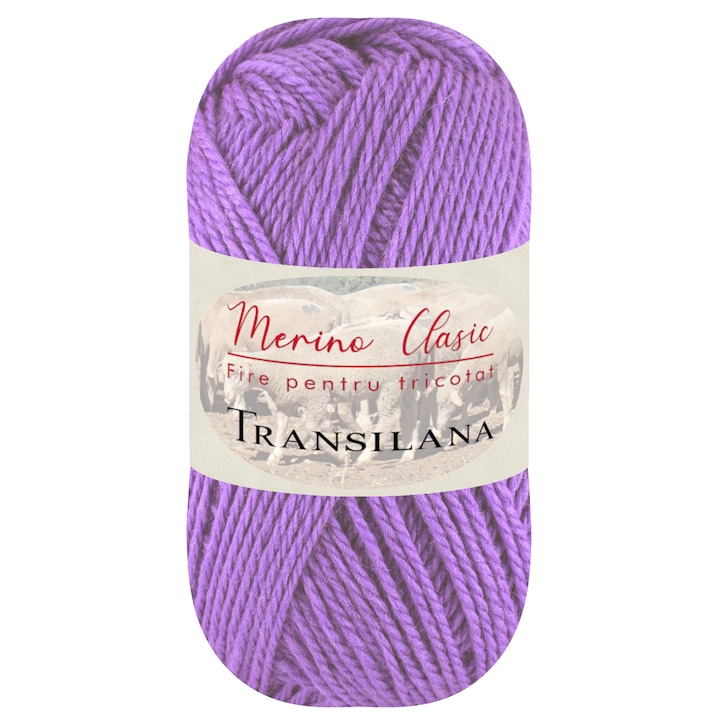 Fir pentru tricotat, Transilana, Merino Clasic, 100% lana merinos, culoare Mov brandusa C7300, 100 g, 280 m