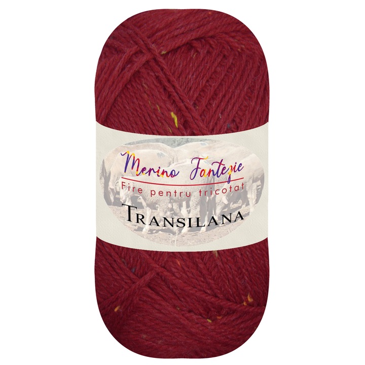 Fir pentru tricotat, Transilana, Merino Fantezie, 100% lana merinos, culoare Bordo cu efect de culoare F460N, 100 g, 280 m