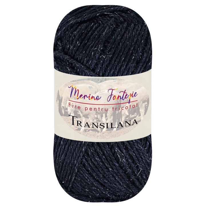 Fir pentru tricotat, Transilana, Merino Fantezie, 100% lana merinos, culoare Negru cu efect metalic F390S, 100 g, 280 m