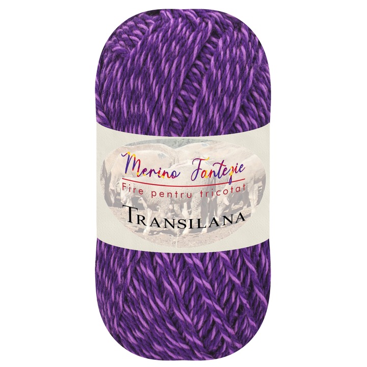 Fir pentru tricotat, Transilana, Merino Fantezie, 100% lana merinos, culoare Mov deschis/inchis F770M 100 g, 280 m