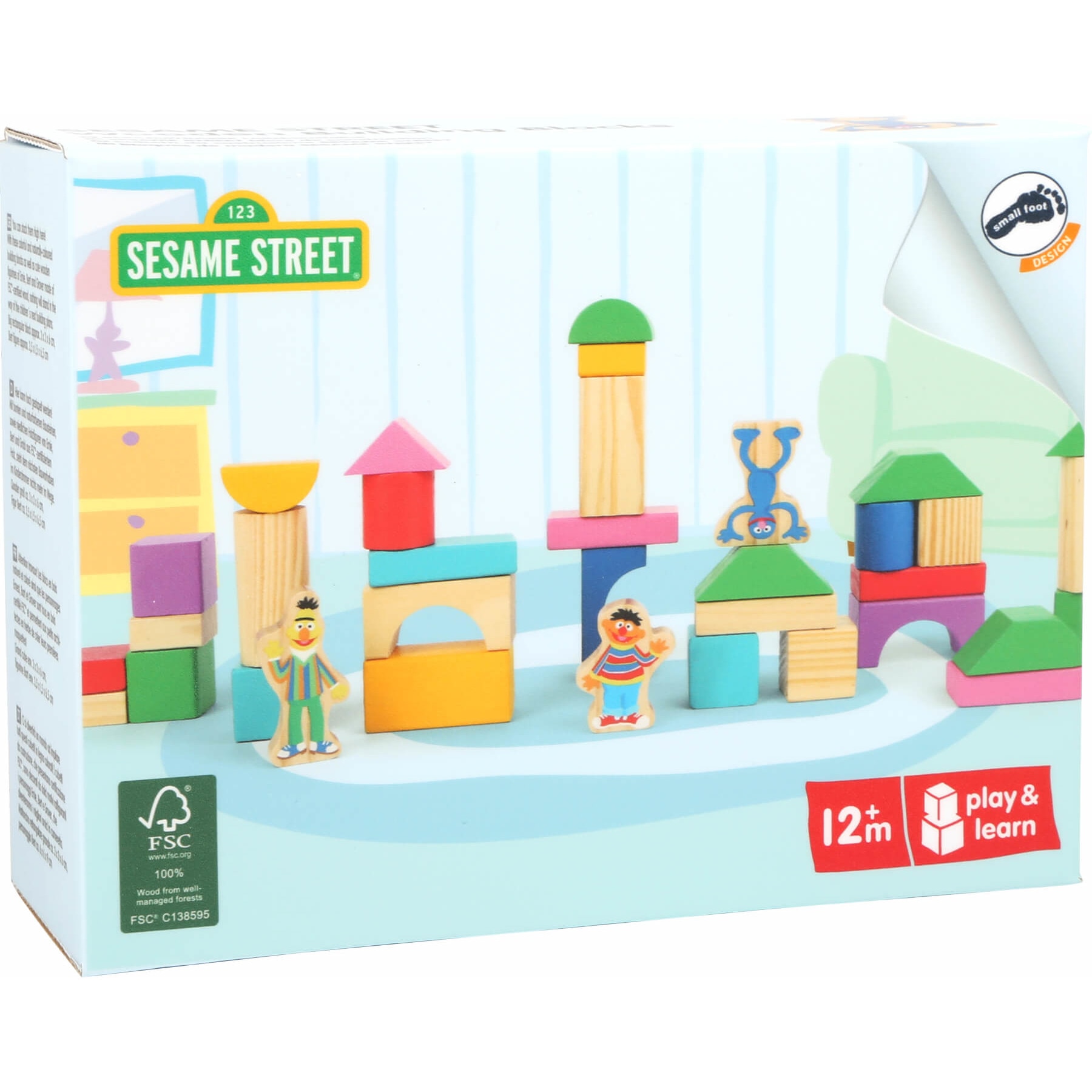 Blocuri de construit din lemn, Sesame Street, 35 de piese, Legler
