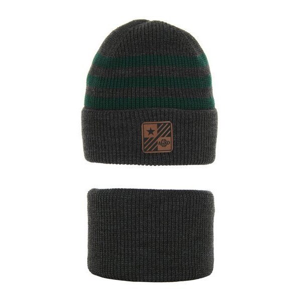 Set doua piese copii, caciula-fular, gri-verde, 50-52 cm