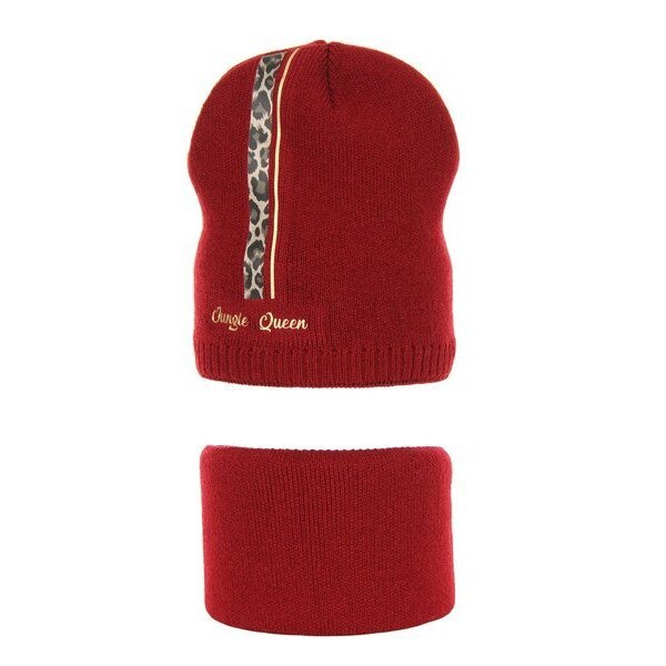 Set doua piese, fete, caciula-fular, grena, 50-52 cm