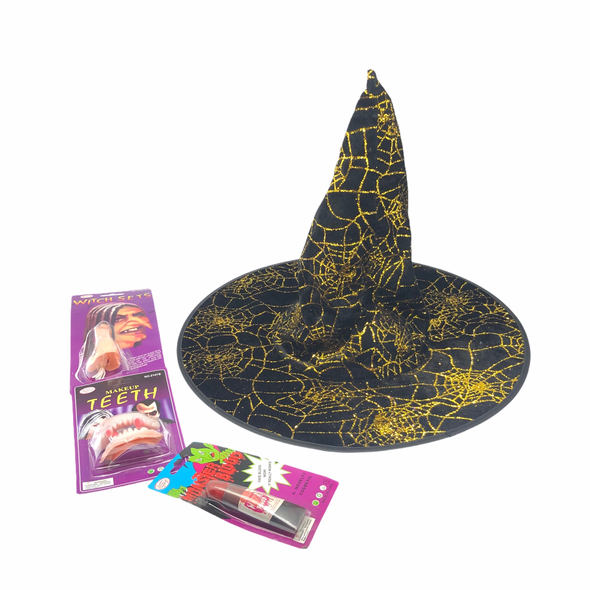 Set Atelier pentru vrajitoare, Palarie, Nas, Dinti si sange fals