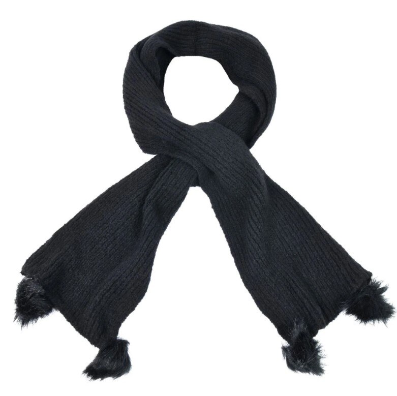 Fular dama, Zola®, negru cu pom pom din blana, marime universala