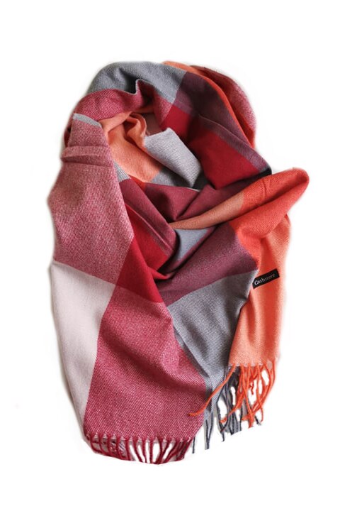 Esarfa casmir, Reds, toamna-iarna, multicolor, imprimeu geometric