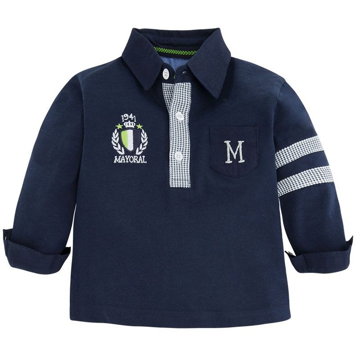 Bluza, Mayoral, cu maneca lunga, polo, bleumarin, 9 luni