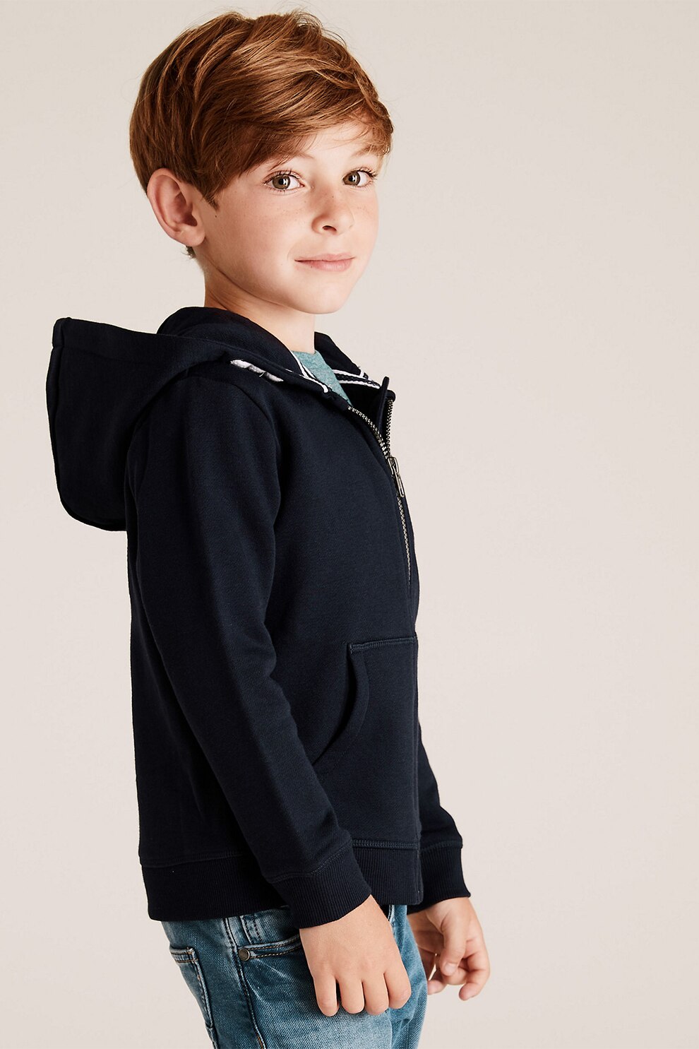 Marks & Spencer, Hanorac cu fermoar si buzunare oblice, 90-98 CM, Bleumarin inchis