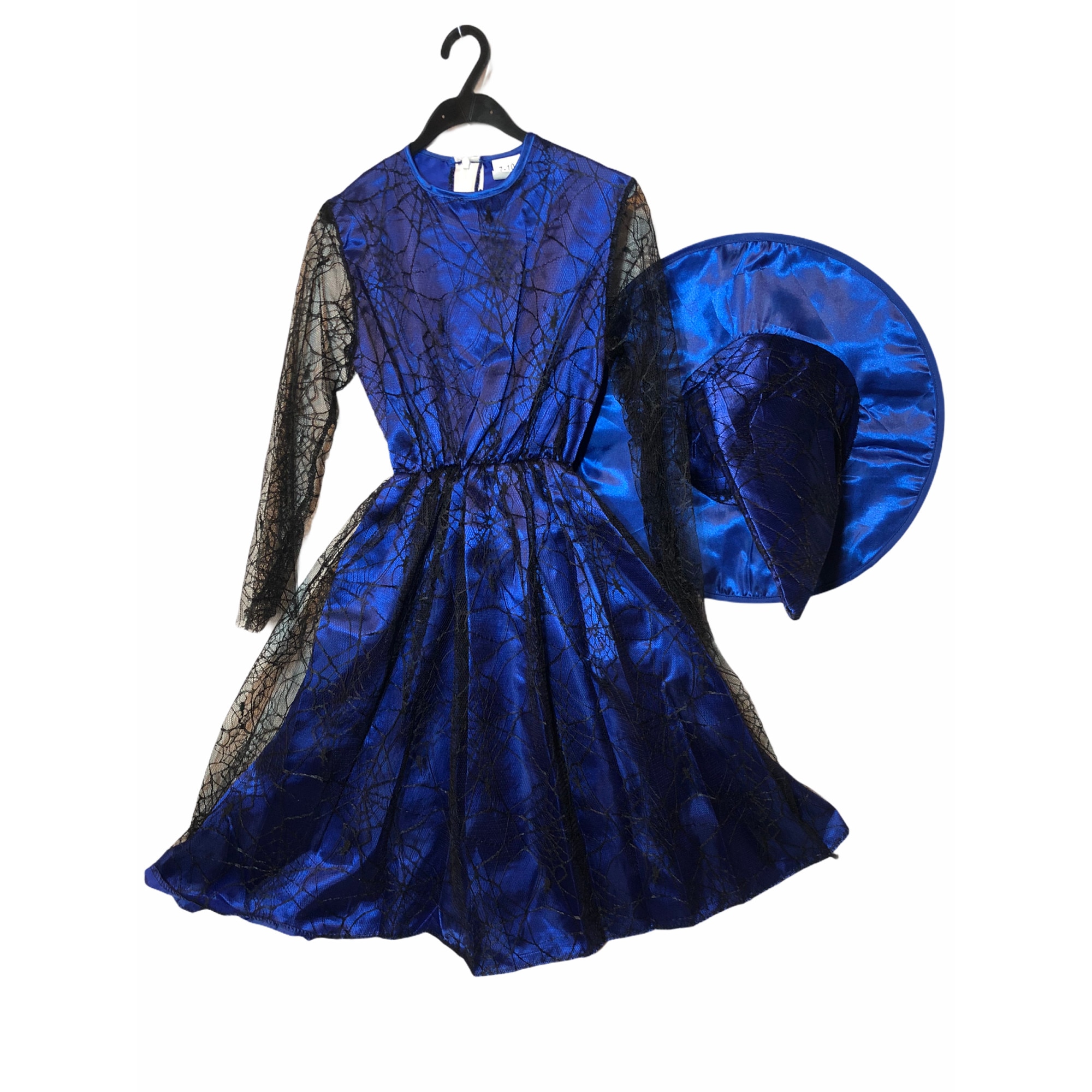 Costum de vrajitoare pentru copii, Atelier, Halloween, Negru/Albastru, 4-6 ani