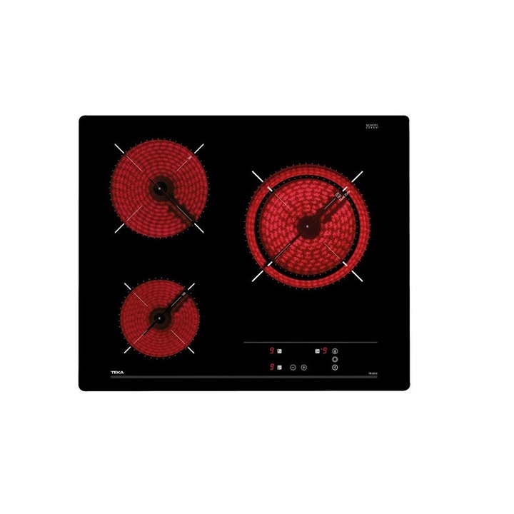 Стъклокерамичен плот TEKA Easy, TB 6310 600х510мм, 5100 W, 3 готварски зони, Tаймер, Защита срещу прегряване, Дигитално програмиране на времето за готвене