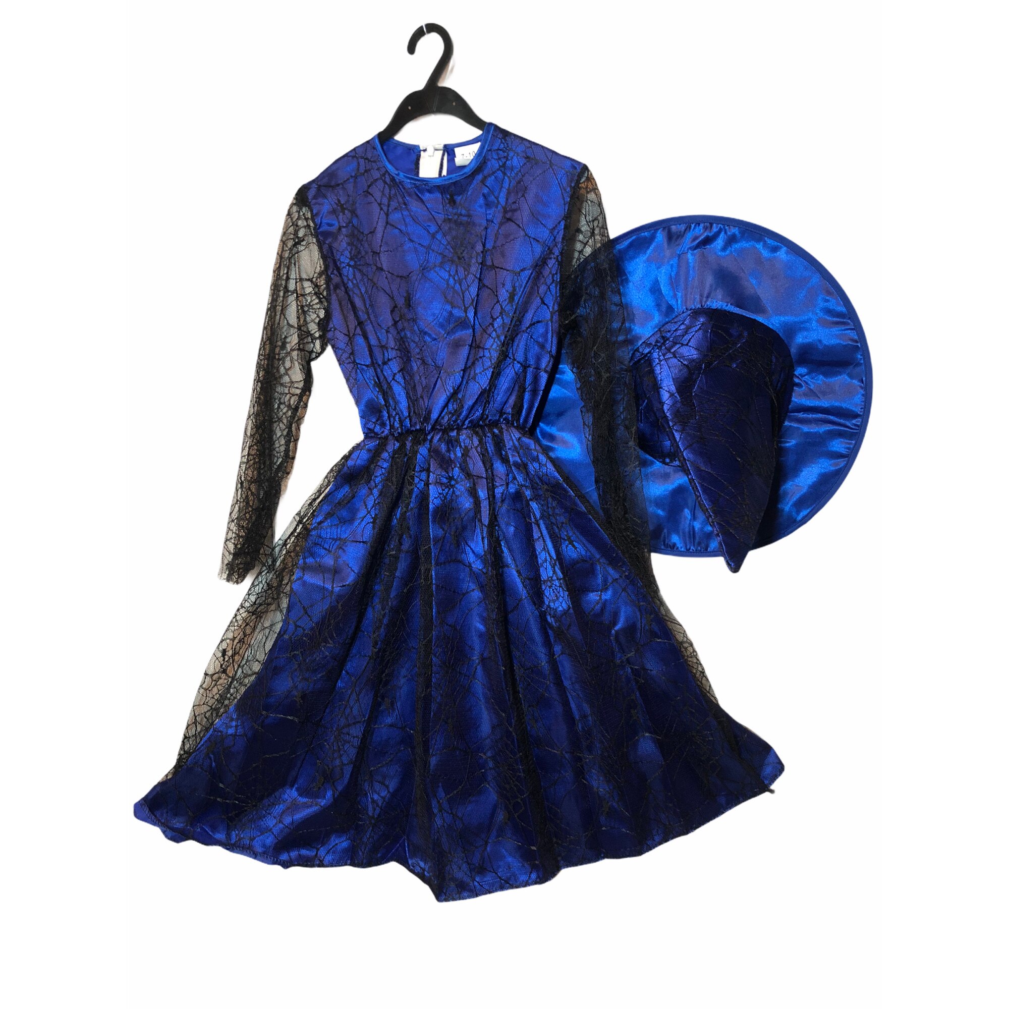 Costum de vrajitoare pentru copii, Atelier, Halloween, Negru/Albastru, 11-14 ani