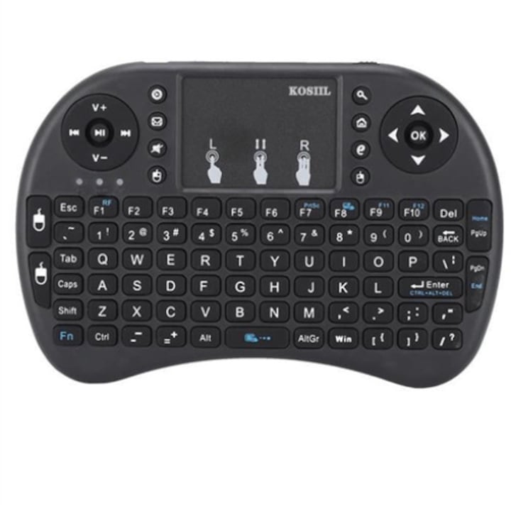 Безжична мини клавиатура i8 Air, осветена, с тъчпад, за TV Box / Mini PC / Tablet / Smart TV, съвместима с Android / Windows, Черна
