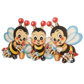 Cuier pentru copii din lemn cu 3 Albine Cuier pentru copii din lemn cu 3 Albine