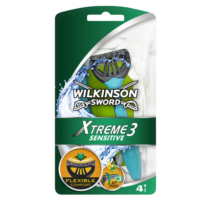 Комплект Wilkinson Extreme 3 Sensitive: Самобръсначка за еднократна употреба, 4 броя