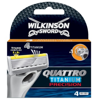 Rezerva aparat de ras Wilkinson Quatro Titanium Precision Carbon, Barbati, 4 buc Rezerva aparat de ras Wilkinson Quatro Titanium Precision Carbon, Barbati, 4 buc