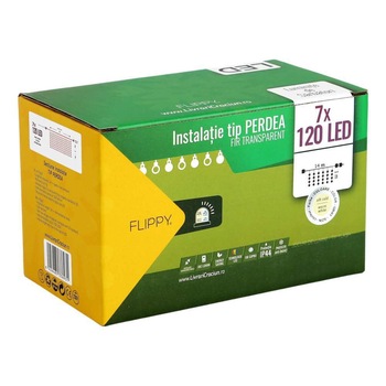 Instalatie Craciun, 14m x 1m, 840 LED-uri, Perdea, Alb Cald, Flash, Transformator, Interconectabila, Fir Transparent, Flippy® Instalatie Craciun, 14m x 1m, 840 LED-uri, Perdea, Alb Cald, Flash, Transformator, Interconectabila, Fir Transparent, Flippy®