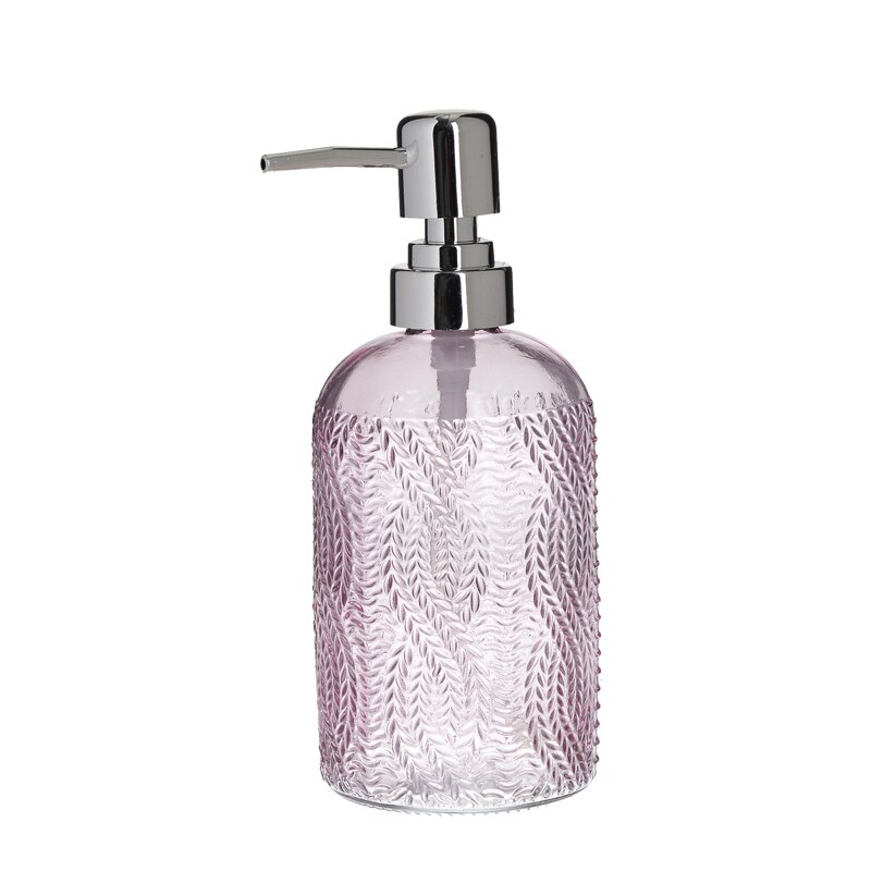 Recipient pentru sapun din sticla roz model impletitura, inaltime 18 cm diametru 7,5 cm