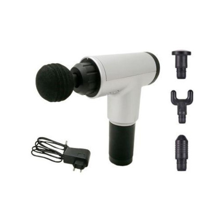 Aparat de masaj cu vibratii, 4 capete, 6 trepte de viteza, Fascial Gun
