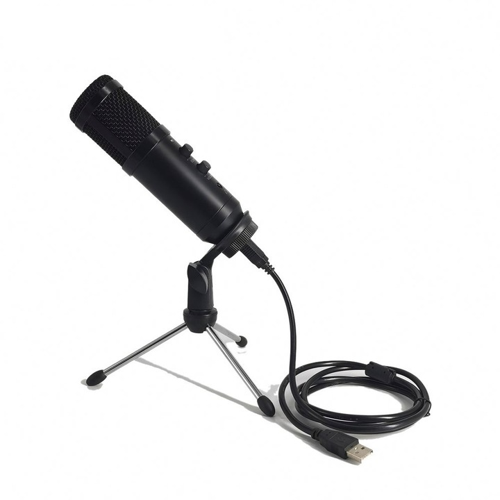 Microfon USB cu condensator, 1Tech, Trusiner TSE-BM-1000S, Negru