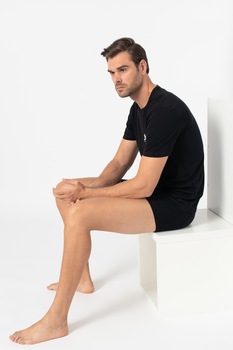 Jack&Jones, Set de boxeri si tricou de casa din amestec de bumbac organic, Negru Jack&Jones, Set de boxeri si tricou de casa din amestec de bumbac organic, Negru