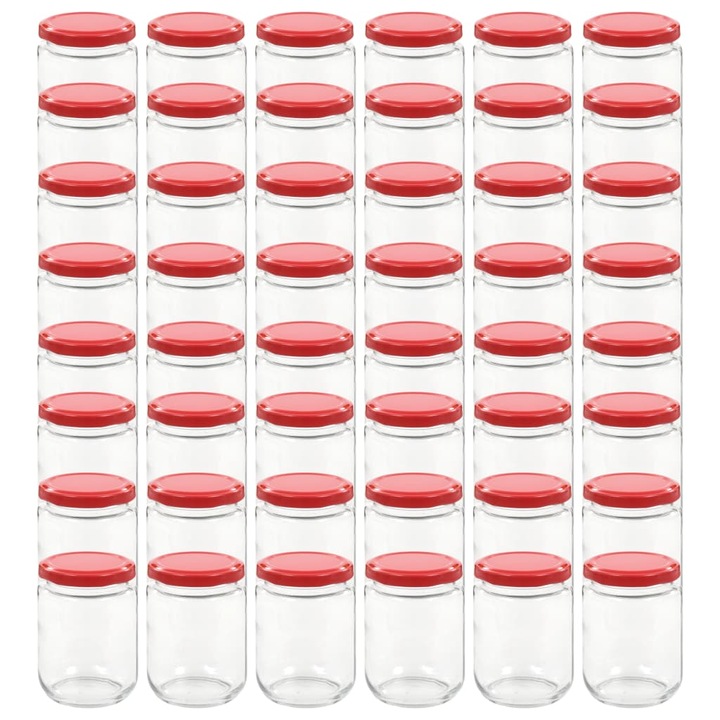 vidaXL 48 db 230 ml-es befőttesüveg piros tetővel 50800
