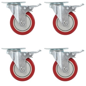 Set de 4 roti pivotante cu frane duble vidaXL, 100 mm, Rosu Set de 4 roti pivotante cu frane duble vidaXL, 100 mm, Rosu