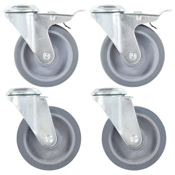 Set de 8 roti pivotante cu gaura pentru surub vidaXL, 100 mm, Gri Set de 8 roti pivotante cu gaura pentru surub vidaXL, 100 mm, Gri