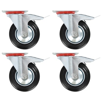 Set de 4 roti pivotante cu frane duble vidaXL, 160 mm, Negru Set de 4 roti pivotante cu frane duble vidaXL, 160 mm, Negru