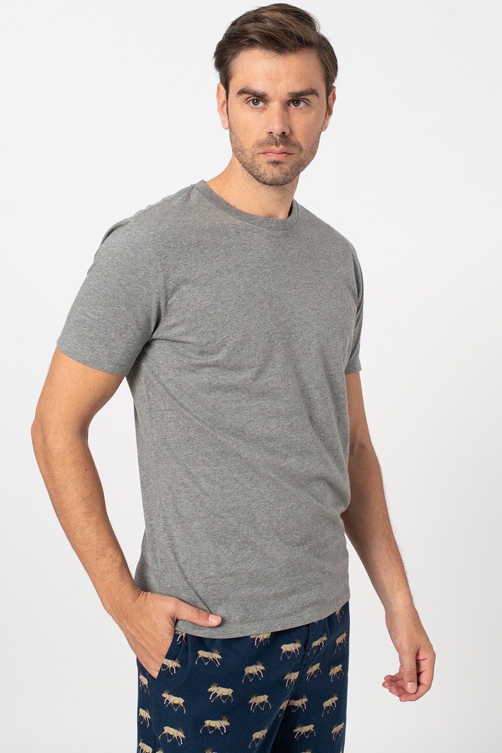 GAP, Tricou de casa din bumbac, Gri melange