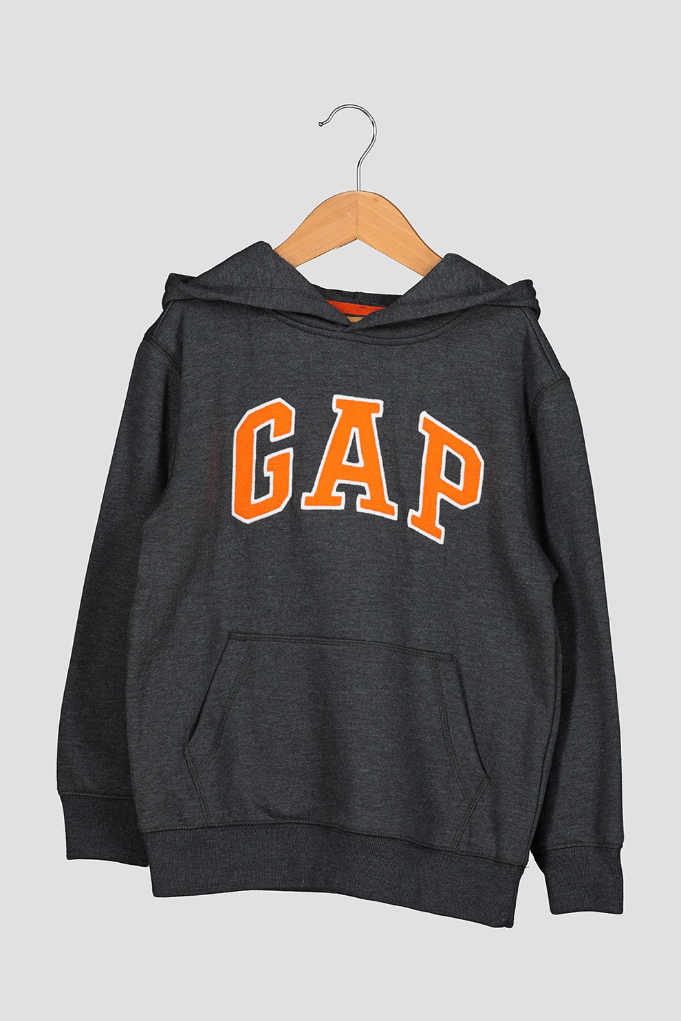 GAP, Hanorac cu imprimeu logo si buzunar kangaroo, Gri inchis melange