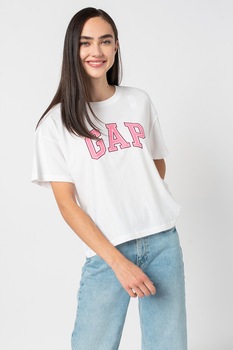 GAP, Tricou cu decolteu rotund si imprimeu logo, Alb GAP, Tricou cu decolteu rotund si imprimeu logo, Alb