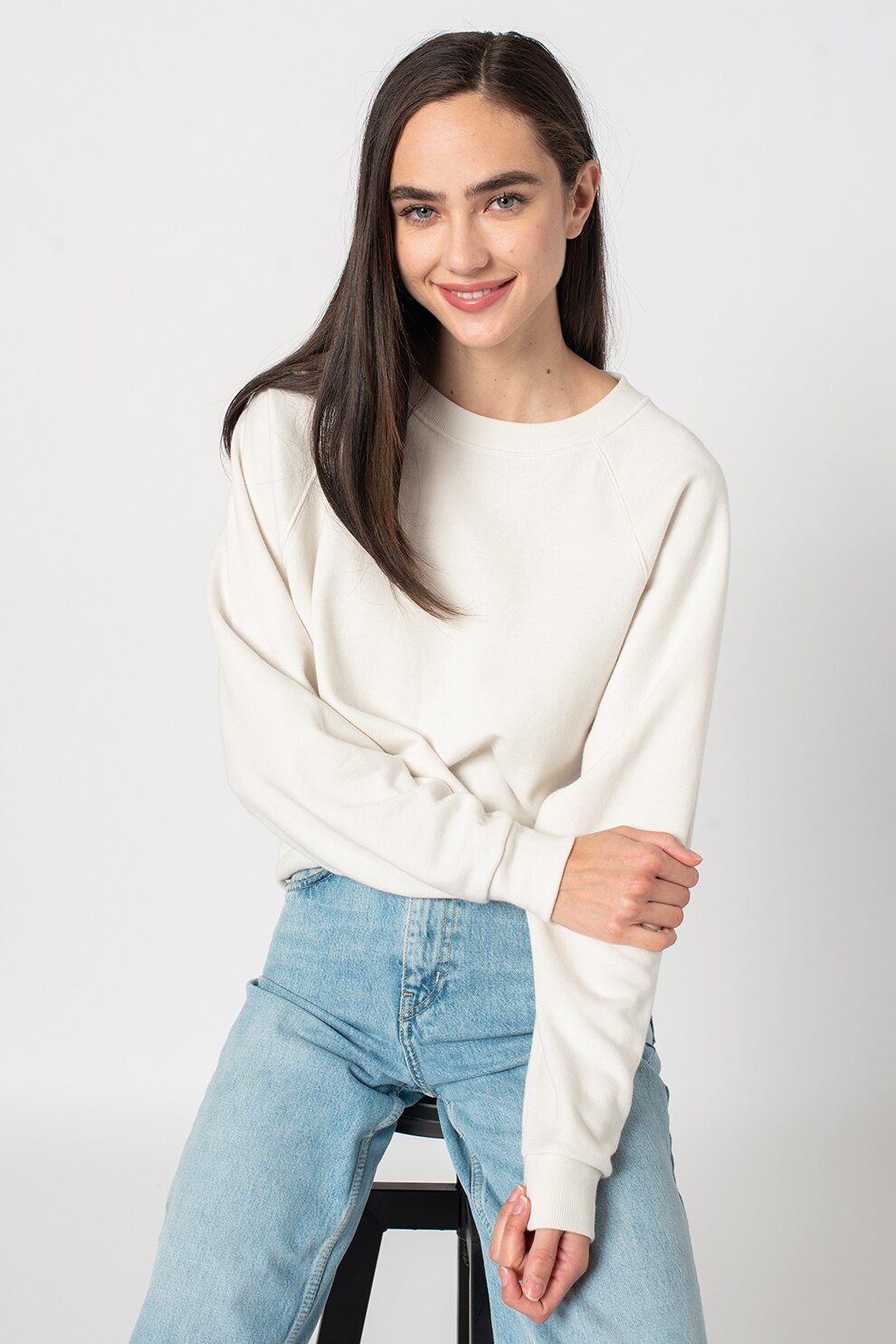 GAP, Bluza sport cu decolteu la baza gatului si maneci raglan, Alb/Roz