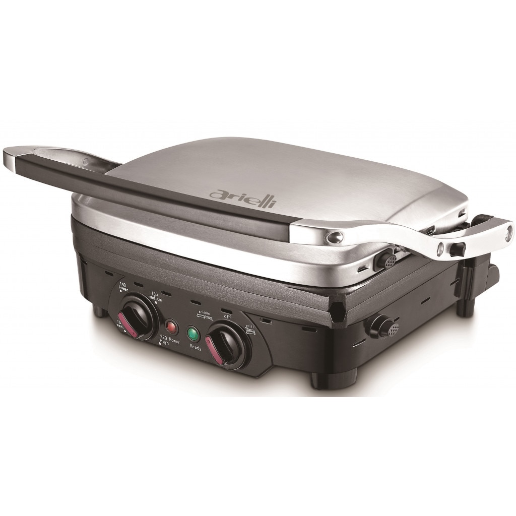 Grill electric Arielli ACG-3353BS, 1800 W, Termostat ajustabil 100-220 grade, Placi antiaderente, Argintiu
