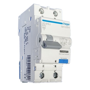 Disjunctor diferential RCBO P+N 20A 30mA, curba B, tip A AD920J Hager Disjunctor diferential RCBO P+N 20A 30mA, curba B, tip A AD920J Hager