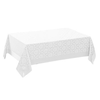 Fata de masa Valentini Bianco, dreptunghiulara, 160x220cm, alba, model brocard de lux, cu ciucuri in colturi, Policotton Alb Fata de masa Valentini Bianco, dreptunghiulara, 160x220cm, alba, model brocard de lux, cu ciucuri in colturi, Policotton Alb